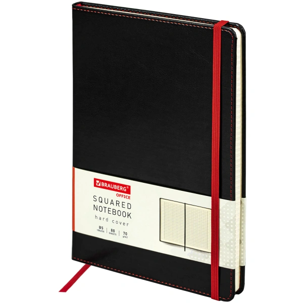 Блокнот БОЛЬШОЙ ФОРМАТ 180х250мм B5, BRAUBERG Office под кожу 80л, клетка, черный, 113309