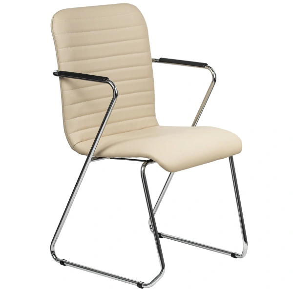 Кресло для приемных и переговорных BRABIX Visit CF-101, хром, экокожа, бежевое (S-0428), 532560