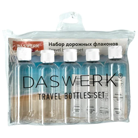 Дорожный набор флаконов в косметичке с наклейками, 5х100 мл, цвет белый, DASWERK (ДАСВЕРК), 609305 - МСК «Форвард»
