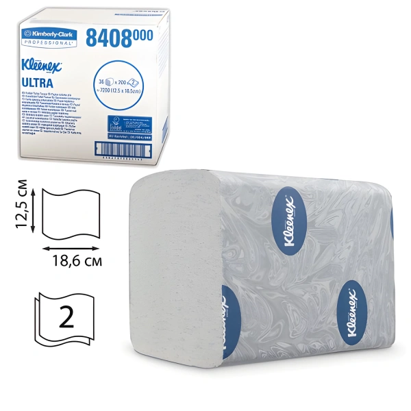 Бумага туалетная KIMBERLY-CLARK Kleenex,КОМПЛЕКТ 36шт,Ultra,лист,200л,18,6х12,5, 2-сл(дис601545) 8408 126128