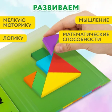 Головоломка развивающая деревянная "Танграм", на магнитах, с примерами, BRAUBERG KIDS, 665260 - МСК «Форвард»