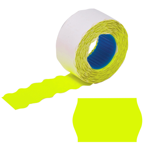 Этикет-лента 26*16мм волна, желтая, КОМПЛЕКТ 5 рулонов по 800 шт., BRAUBERG, 123581