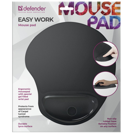 Коврик для мыши Defender EasyWork, черный, гелевая подушка, полиуретан, покрытие тканевое 50905 260625 - МСК «Форвард»