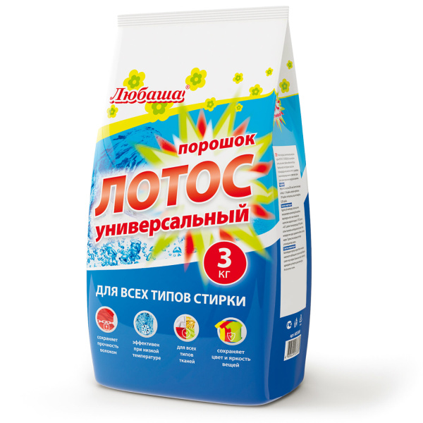 Стиральный порошок автомат 3кг ЛЮБАША "ЛОТОС", для всех типов тканей, 605569