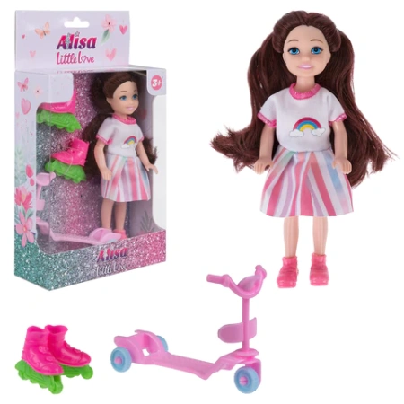 КУКЛА "Alisa Little Love", НАБОР, с самокатом и роликами, КОМПЛЕКТ 6ШТ 14,4 см, АССОРТИ, 3 вида, 1TOY 666149 - МСК «Форвард»