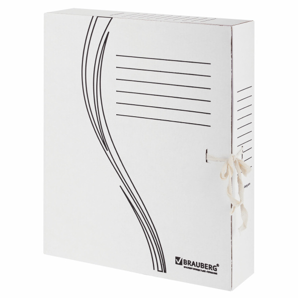 Папка архивная с завязками А4 (325х260мм), 75мм, до700л,плотн,микрогофрокартон,БЕЛАЯ,BRAUBERG,124850