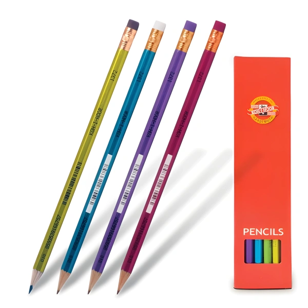 Карандаш чернографитный KOH-I-NOOR, 1шт., "Oriental", НВ, с ластиком, корпус ассорти, заточен, 1372 180157