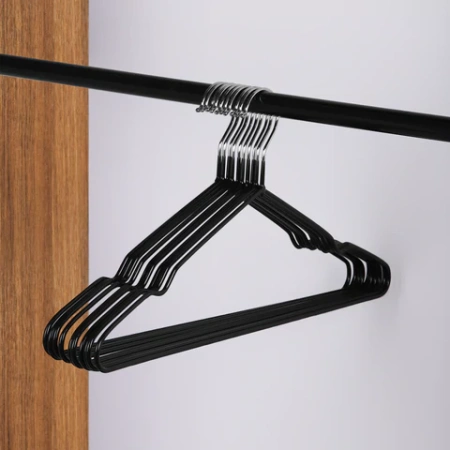 Вешалки-плечики для одежды, размер 48-50, металл, антискользящие, КОМПЛЕКТ 10 шт., черные, BRABIX PREMIUM, 608467 - МСК «Форвард»