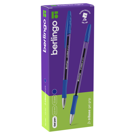 Ручка гелевая Berlingo "Tribase Gel grip" синяя, узел 0,5мм, игольч.наконеч. грип корпус прозрачный CGp_05023 362503 - МСК «Форвард»
