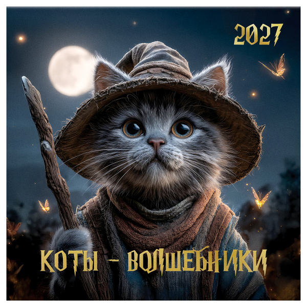 Календарь настенный перекидной на скрепке, 290*290 мм 12л. BG "Коты-волшебники", 2027г 391065 - МСК «Форвард»