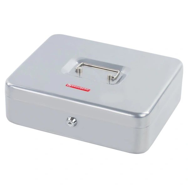 Ящик для денег, ценностей, документов, печатей, 90х240х300мм, ключ.замок,серебристый,BRAUBERG,291060