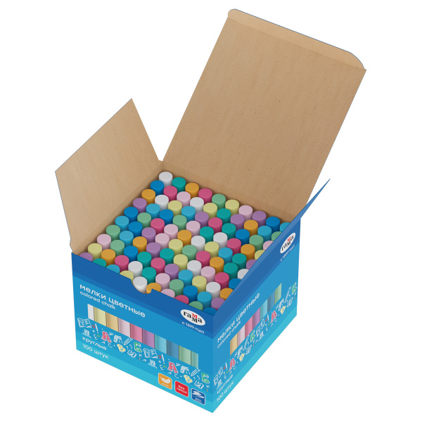 Мелки школьные Гамма, цветные, 100шт., мягкие, круглые, картонная коробка 60825_100 385996 - МСК «Форвард»