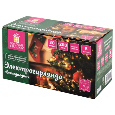 Электрогирлянда-нить комнатная "Стандарт" 20 м, 200 LED, мультицветная, 220 V, контроллер, ЗОЛОТАЯ СКАЗКА, 591358 - МСК «Форвард»